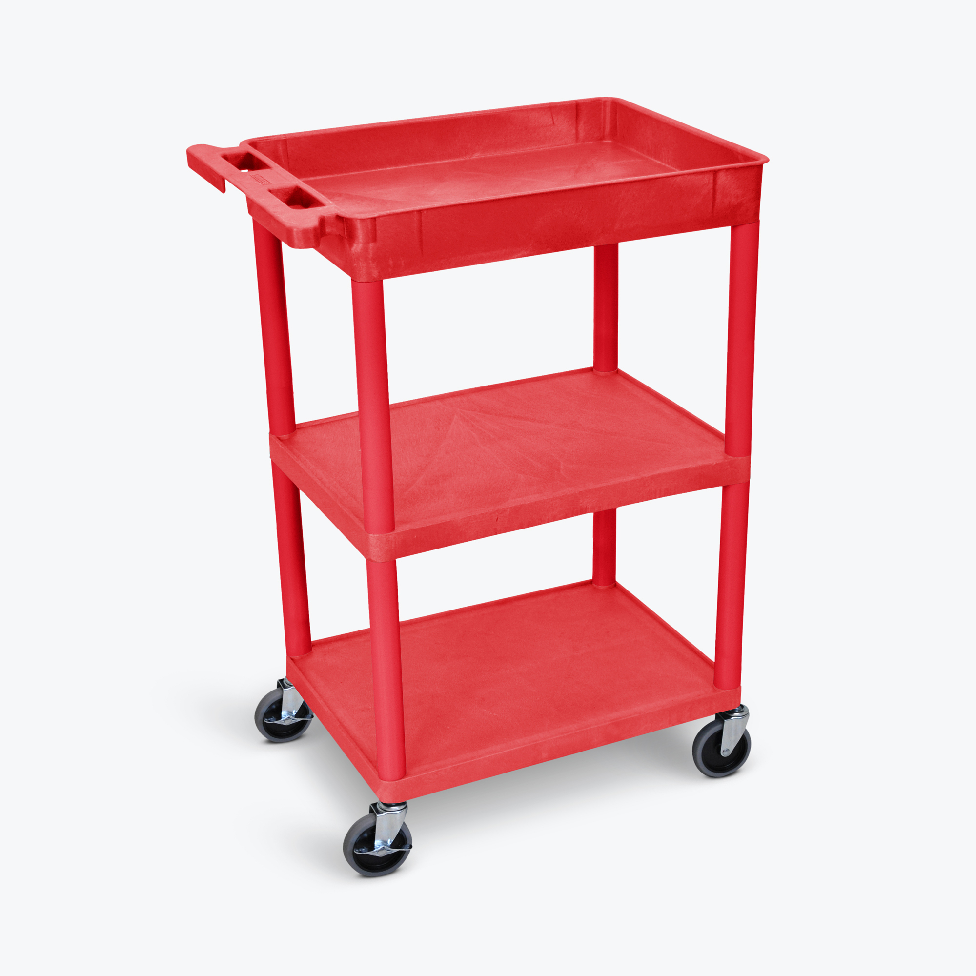 Luxor Tub Top and Flat Middle/Bottom Shelf Cart — 3 Shelves, 300-Lb. Capacity, Red, Model# RDSTC122RD